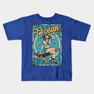 Vintage Marine Colorful Poster With Pin Up Girl Kids T-Shirt